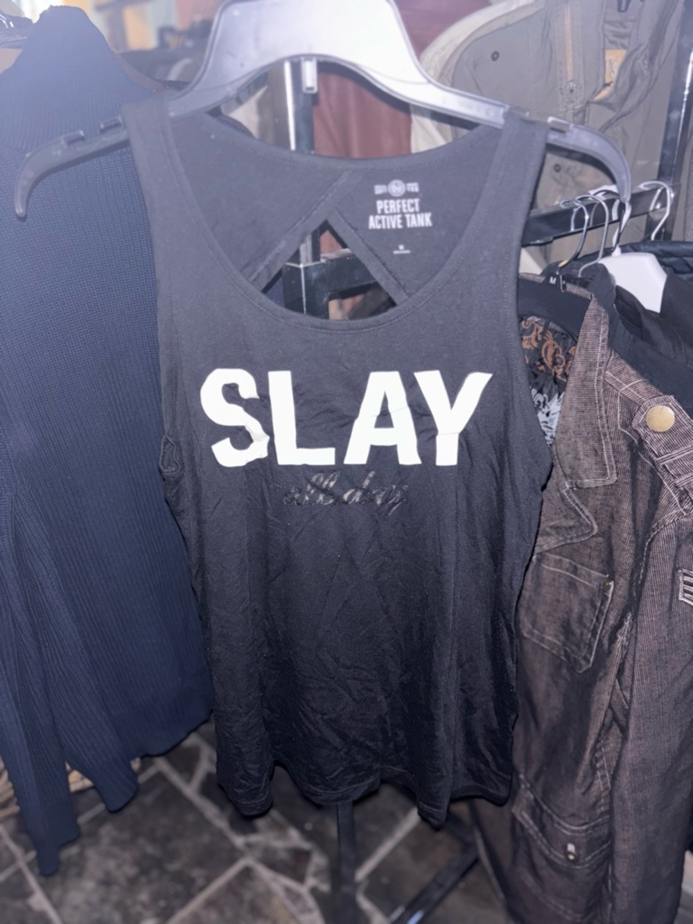 SO Black SLAY Graphic  workoutTank Top